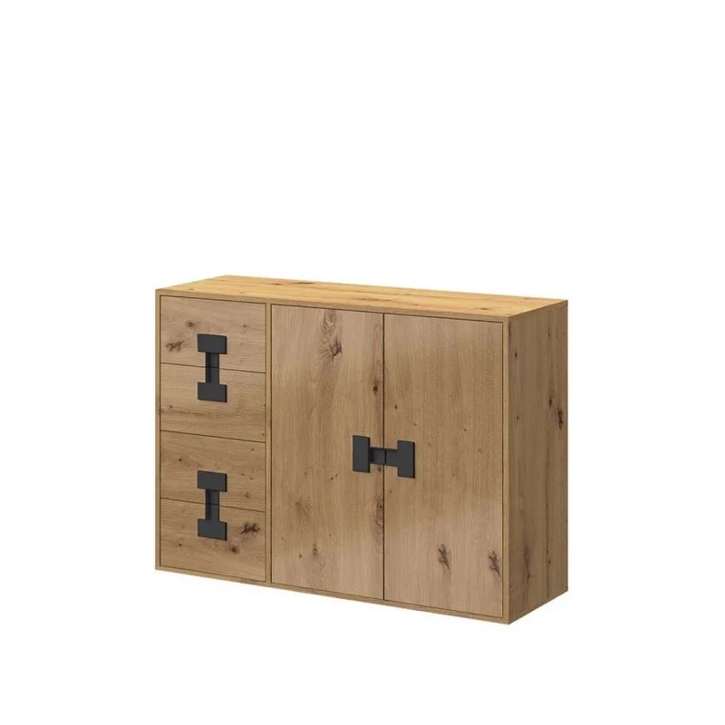 BASHIRA 1 kombinált fiókos komód - tölgy / magasfényű tölgy artisan