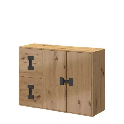 BASHIRA 1 kombinált fiókos komód - tölgy / magasfényű tölgy artisan