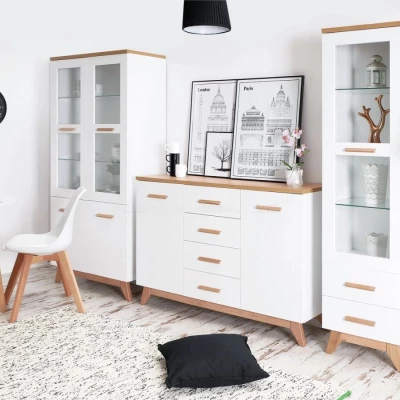 HENDA bútorszett nappaliba - fehér / tölgy
