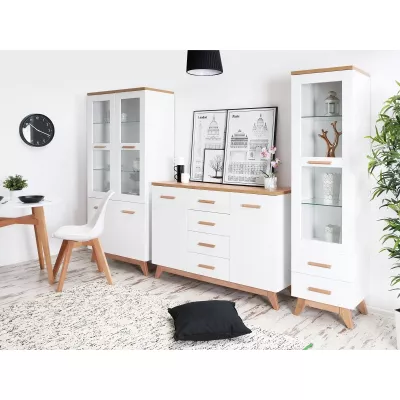 HENDA bútorszett nappaliba - fehér / tölgy