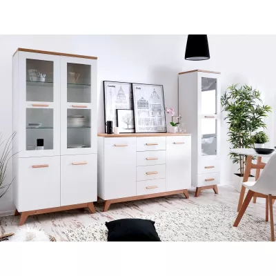 HENDA bútorszett nappaliba - fehér / tölgy