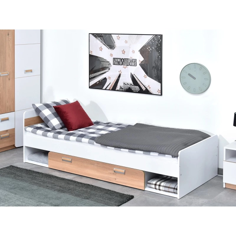 Egyszemélyes ágy 80x190 JOHELY - fehér / nash tölgy