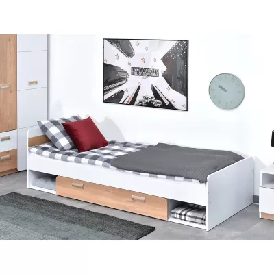 Egyszemélyes ágy 80x190 JOHELY - fehér / nash tölgy