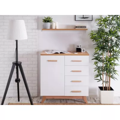 Keskeny, kombinált fiókos szekrény HENDA - fehér / tölgy