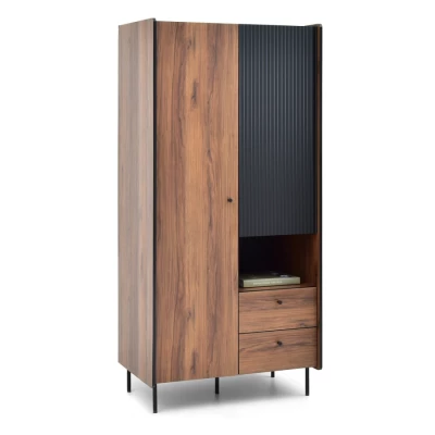 Fiókos szekrény 88 cm NORLAN - dió / fekete