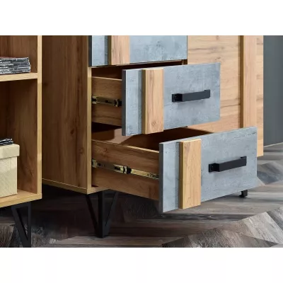 Fiókos ruhásszekrény 91 cm NIXON - tölgy / beton / fekete