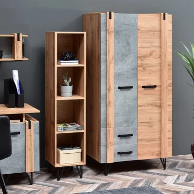 Fiókos ruhásszekrény 91 cm NIXON - tölgy / beton / fekete