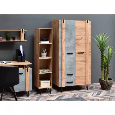 Fiókos ruhásszekrény 91 cm NIXON - tölgy / beton / fekete