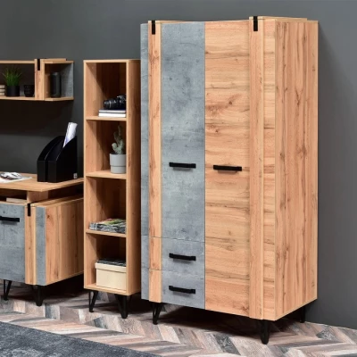 Fiókos ruhásszekrény 91 cm NIXON - tölgy / beton / fekete