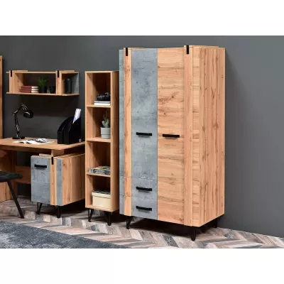 Fiókos ruhásszekrény 91 cm NIXON - tölgy / beton / fekete