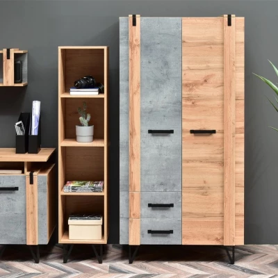 Fiókos ruhásszekrény 91 cm NIXON - tölgy / beton / fekete
