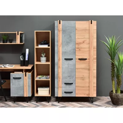 Fiókos ruhásszekrény 91 cm NIXON - tölgy / beton / fekete