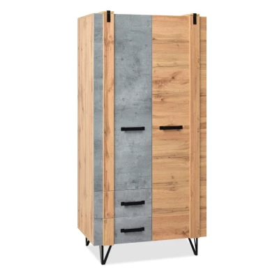 Fiókos ruhásszekrény 91 cm NIXON - tölgy / beton / fekete