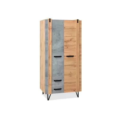 Fiókos ruhásszekrény 91 cm NIXON - tölgy / beton / fekete