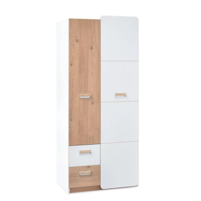 Fiókos szekrény 80 cm JOHELY - fehér / tölgy