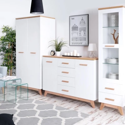 Gardrób 85 cm HENDA - fehér / tölgy