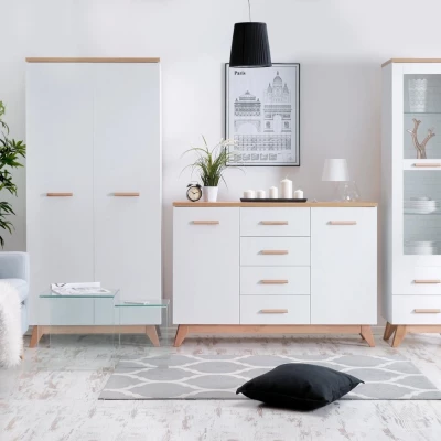 Gardrób 85 cm HENDA - fehér / tölgy