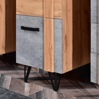 NIXON ruhásszekrény 46 cm - tölgy / beton / fekete