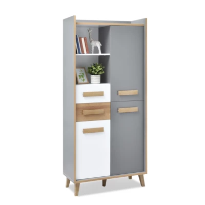 Polcos szekrény 90 cm ANGELY - szürke / fehér