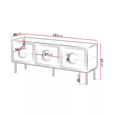 TV állvány 150 cm VANILIA - kraft tölgy / matt fekete