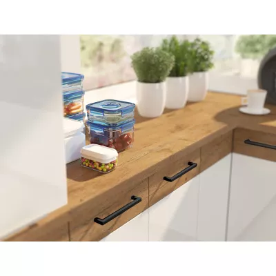 260/260 cm ZHILAN 2 konyhaszekrény - lancelot tölgy / sötét fa + mosogató és LED világítás INGYENES
