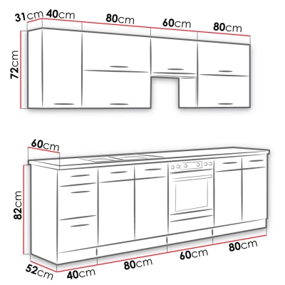 260/260 cm ZHILAN 2 konyhaszekrény - lancelot tölgy / sötét fa + mosogató és LED világítás INGYENES