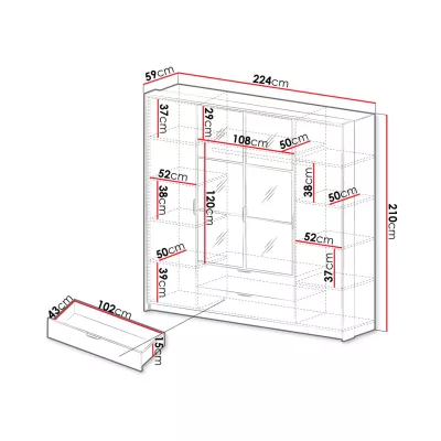 Nagy gardrób 224 cm HULK - gesztenye / antracit + INGYENES LED világítás