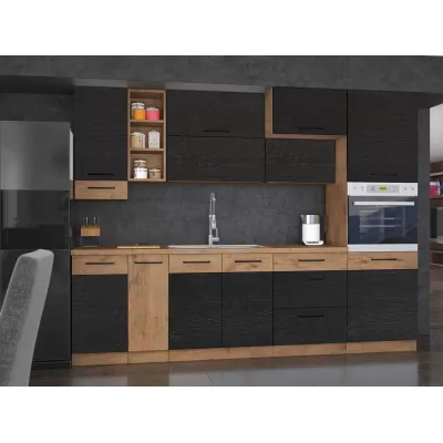 270/270 cm-es ZHILAN 3 konyhaszekrény - lancelot tölgy / sötét fa + LED világítás és munkalap INGYENES