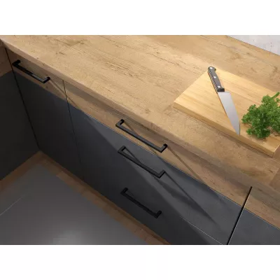 270/270 cm-es ZHILAN 3 konyhaszekrény - lancelot tölgy / sötét fa + LED világítás és munkalap INGYENES