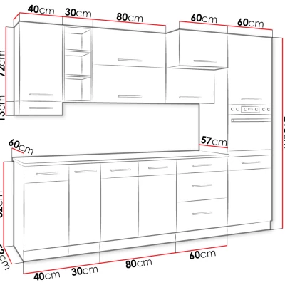 270/270 cm-es ZHILAN 3 konyhaszekrény - lancelot tölgy / sötét fa + LED világítás és munkalap INGYENES