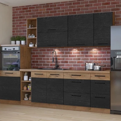 Konyhaszekrény 270/210 cm ZHILAN 4 - lancelot tölgy / sötét fa + INGYENES LED világítás