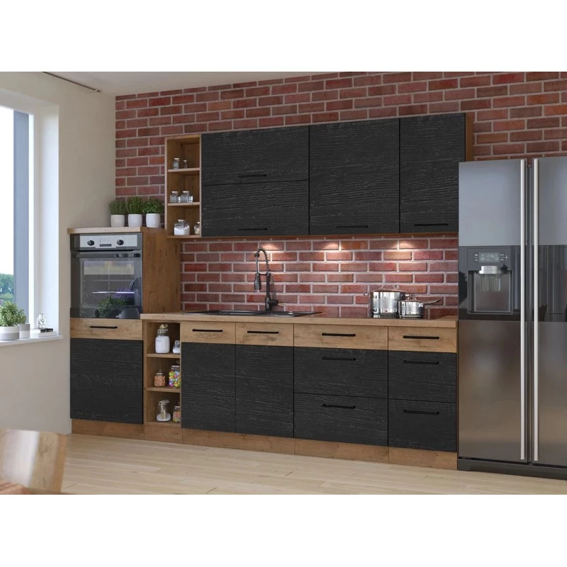 Konyhaszekrény 270/210 cm ZHILAN 4 - lancelot tölgy / sötét fa + INGYENES mosogató
