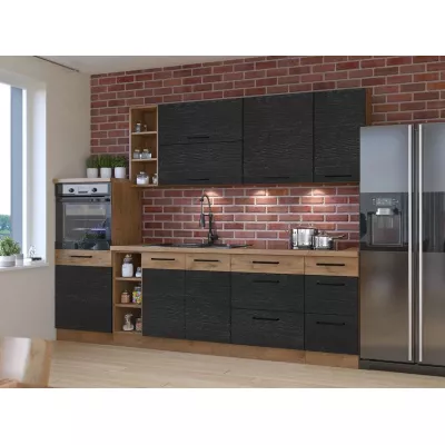 Konyhaszekrény 270/210 cm ZHILAN 4 - lancelot tölgy / sötét fa + INGYENES mosogató
