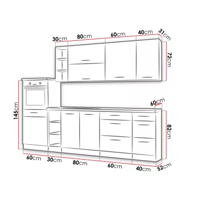 270/210 cm-es ZHILAN 4 konyhaszekrény - lancelot tölgy / sötét fa + mosogató és LED világítás INGYENES