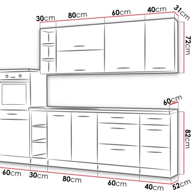 270/210 cm-es ZHILAN 4 konyhaszekrény - lancelot tölgy / sötét fa + mosogató és munkalap INGYENES