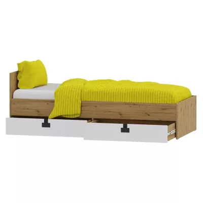 Egyszemélyes ágy diákszobába 90x200 BASHIRA - tölgy / artisan tölgy fényes