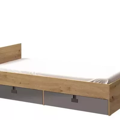 Egyszemélyes ágy diákszobába 90x200 BASHIRA - tölgy / fényes szürke