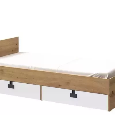 Egyszemélyes ágy diákszobába 90x200 BASHIRA - tölgy / fényes fehér