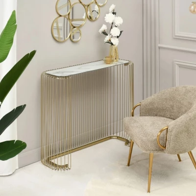 IRAKLI designer konzolasztal - fehér márvány / arany