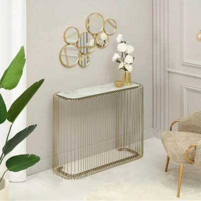IRAKLI designer konzolasztal - fehér márvány / arany