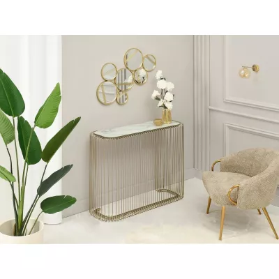 IRAKLI designer konzolasztal - fehér márvány / arany