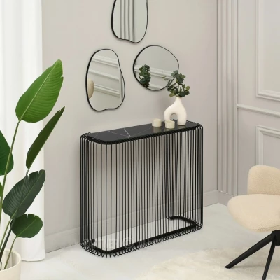 IRAKLI designer konzolasztal - fekete márvány / fekete
