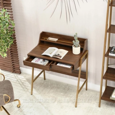 Minimalista íróasztal RENO - dió / arany