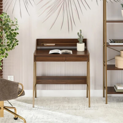 Minimalista íróasztal RENO - dió / arany