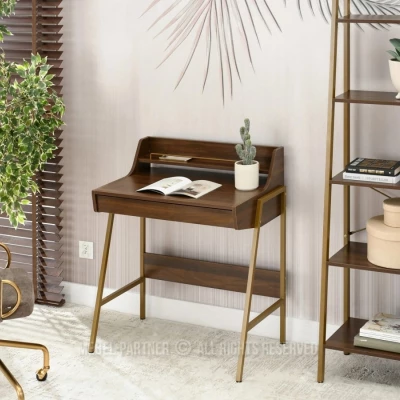 Minimalista íróasztal RENO - dió / arany