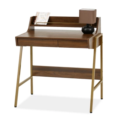 Minimalista íróasztal RENO - dió / arany