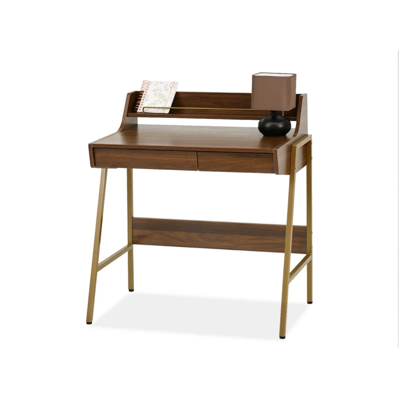 Minimalista íróasztal RENO - dió / arany