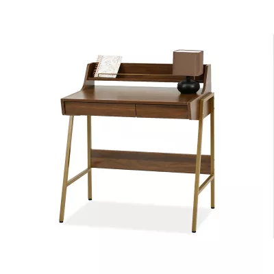Minimalista íróasztal RENO - dió / arany