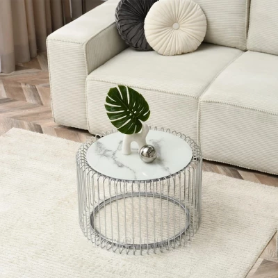 IRAKLI design dohányzóasztal - fehér márvány / króm