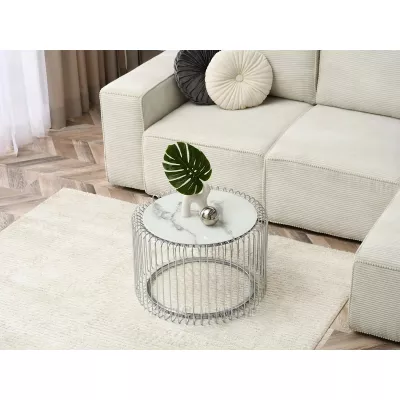 IRAKLI design dohányzóasztal - fehér márvány / króm